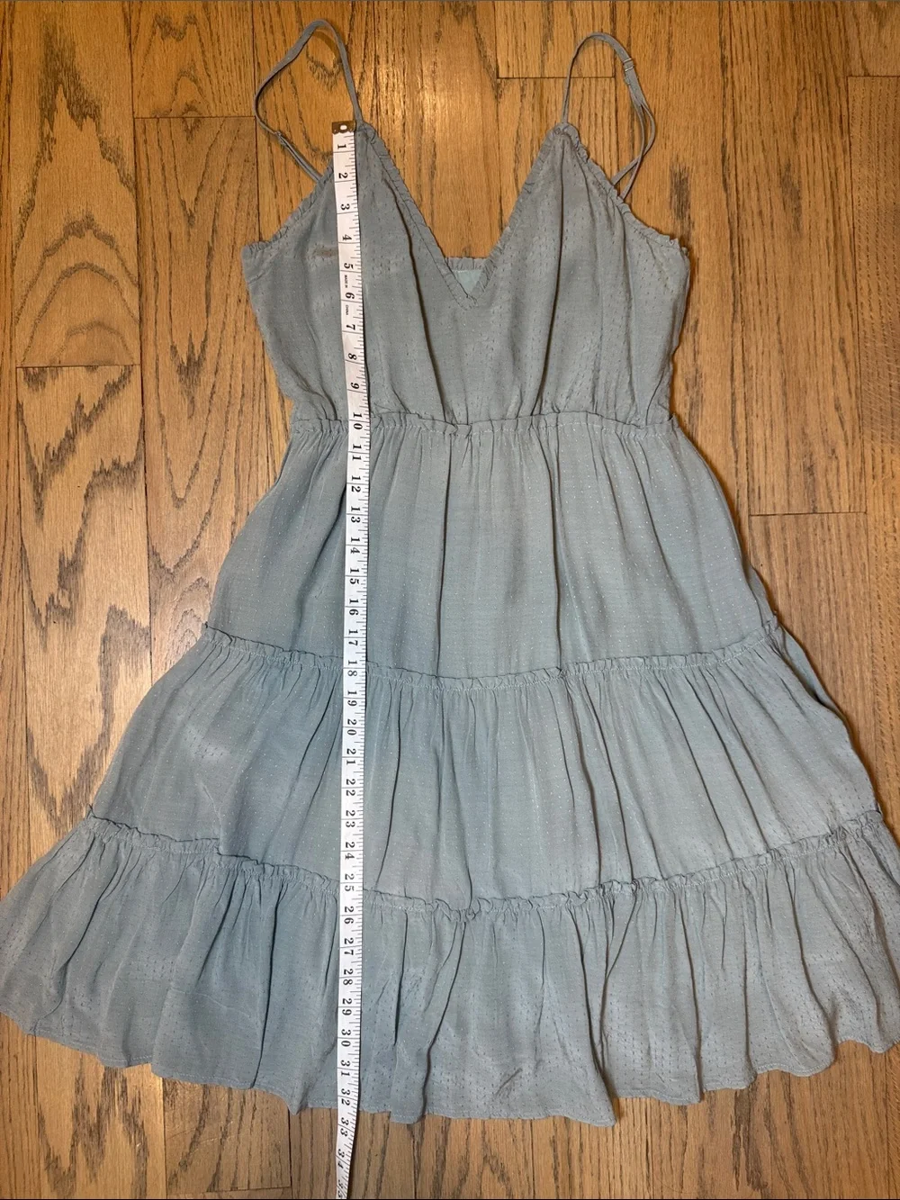 Storia Womens Light Blue Tiered V-Neck Ruffled Dress with Detailed Buttons Sz S